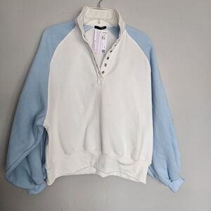 NWT Papermoon White and Light Blue Button-Up Top Small S